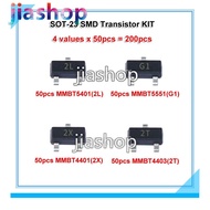 200pcs SOT-23 SMD Transistor KIT 4kinds each 50pcs MMBT5401 2L MMBT5551 G1 MMBT4401 2X MMBT4403 2T S