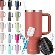 Bukaty Thermal Mug with Straw and Handle, 30 oz/0.9 L, Large Drinking Cup with Lid and Straw, Coffee
