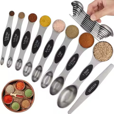 9PCS Magnetic Measuring Spoons Set Stainless Steel with Leveler Stackable Metal Tablespoon Measure S