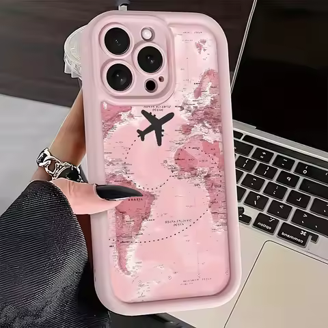 Pink Travel Airplane Route Map Phone Case For iPhone 17 16 15 14 13 12 11 Pro Max Plus 17 Air 16E X 