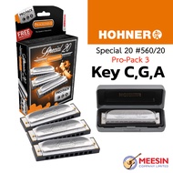 HOHNER® Pro Pack 3 (C G A) and 5 (C D F G A) of 10-Hole Harmonica Special 20 560/20 FREE! Zippy Line