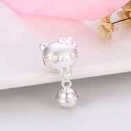 Pure Silver 999 Hello Kitty Small Bell Bracelet Hand-woven Beaded Jewelry Sterling Silver Accessorie