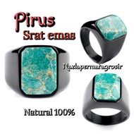 NATURAL BATU PIRUS SERAT EMAS (TORQUOISE) ASLI