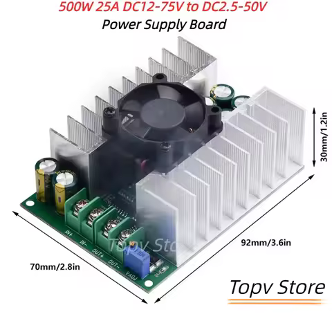 DC12-75V to DC2.5-50V 25A 500W High Power Converter DC-DC Adjustable Buck Power Supply Module Max St