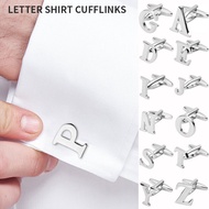 26 Letters A-Z Men's French 1Pairs Shirt Cuff Links Silver Color Cufflinks