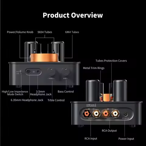 Fosi Audio GR70 Tube Headphone Amplifier Preamp Class A Vacuum tube Amp with 5654W*2 & 6Ж4*2 3.5mm &