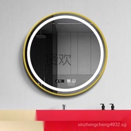 XhSmart Bathroom Mirror Aluminum Alloy FrameLEDMirror round Toilet Toilet with Light Makeup Fog Removal Mirror round