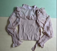 粉色雪紡拼接針織上衣