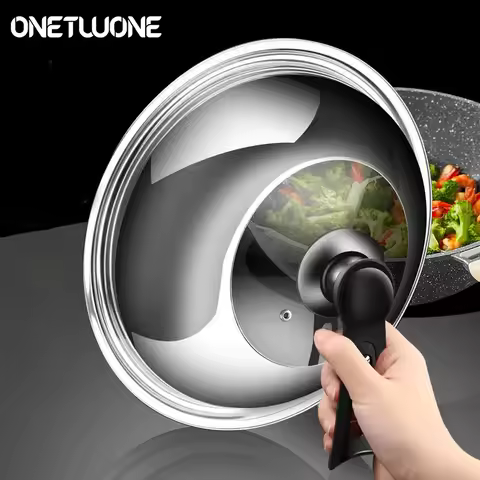 Wok Lid 30/32/34/36cm Stainless Steel Pot Lids Pan Cover with Tempered Glass Spill-Resistant Standab