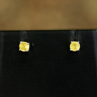 ต่างหูพลอยบุษราคัมน้ำทองบางกะจะ(Yellow Sapphire) ตัวเรือนเงินแท้92.5%ชุบทองคำขาว พลอยแท้ ขุดค้นพบที่