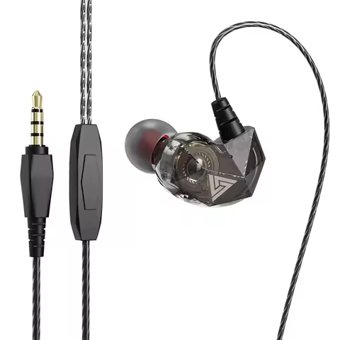 QKZ AK2 Black Wired Earphones HiFi In Ear Earplug Headphones With Microphone 3.5MM Music DJ Sports H