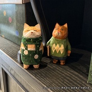 Retro Distressed Handmade Wood Carving Cat Decoration Wooden Carving Healing Creative Interior Deskt