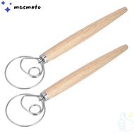 MASMETO 2pcs Bread Whisk, Single lap Wooden Handle Danish Dough Whisk, Professional Food-Grade Stain