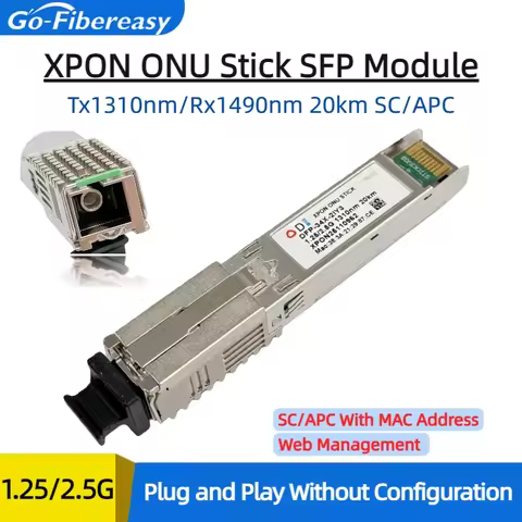 1.25G/2.5G SFP XPON Stick ONU With MAC SC Connector 1310nm/1490nm DDM Pon Module Ont 20KM Modem OLT 