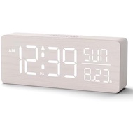 Peakeep Wooden Digital Alarm Clock Large Display, Textured Desk Table Decoration for Bedroom, Living