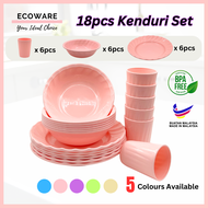 ECOWARE 18pcs High Quality Kenduri Set/ Pastel Colour Party Set 18pcs/ Plastic Plates Cups Bowls Set
