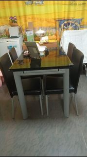 黑色玻璃餐桌椅組合 可伸縮 extendable black tempered glass dining table