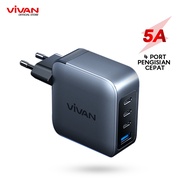 VIVAN Charger GaN05 Fastcharging 140W 5A 4 Output PD QC Port Quick Charge Support Notebook iPhone 15-Garansi Resmi