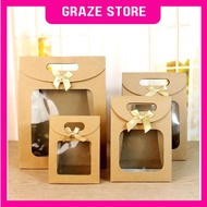 Bow-knot Clear Window Kraft Paper Bag with Handle / Window Paper Bag / Paper Goodies Bag / Kraft Paper Bag