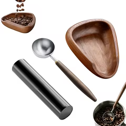 Wooden Coffee Beans Dosing Tray with Spray Bottle Set, Portable Coffee Bean Dosing Cup Espresso Coff
