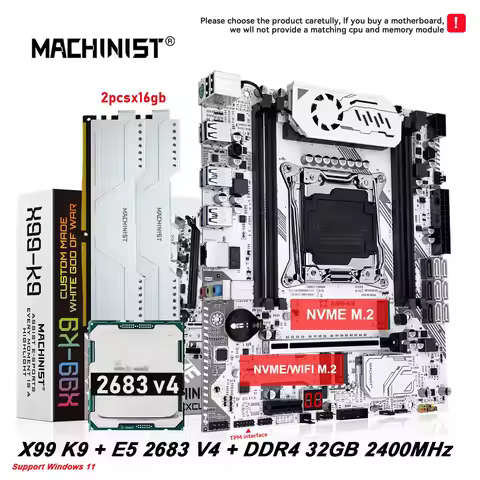 MACHINIST K9 X99 Motherboard LGA 2011-3 kit Xeon E5 2683 V4 CPU and DDR4 ECC 32GB 2400mhz Memory USB