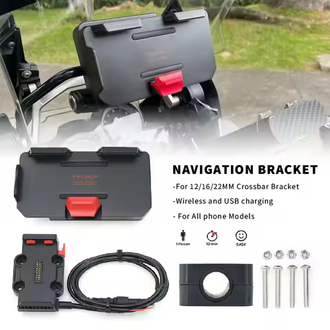 for all motorcycle wireless charging mobile phone navigation holder 12mm 16mm 22mm crossbar roll cag
