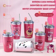 TERMOS Lotso Drinking Thermos Tumbler 450ML Strawberry Bear Lotso Drinking Bottle Thermos With Straw