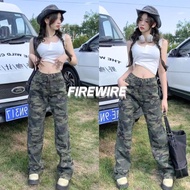 Firewire High-Waisted Straight-Leg Pants Very Cute Green Military Camouflage Long "11037-NZ"