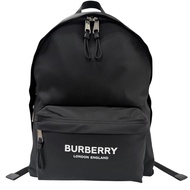 成色極佳 □ BURBERRY 8021084 皮革飾邊 Logo 印花雙肩包 黑色 男士 推薦 附防塵袋