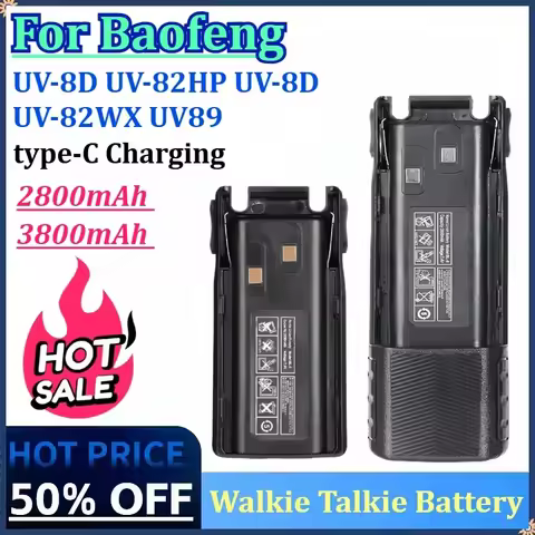 7.4V 2800mAh /3800mAh Walkie Talkie Battery for Baofeng UV-82 USB Type-C Charger BL-8 for Radio UV-8