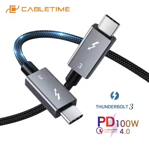 CABLETIME Thunderbolt 3 Cable for laptop Type C Cable USB C Cable for Macbook Pro PD 100W Fast Charg