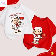 Boy's T-shirt with bus and national flag print, suitable for going out, sweat-absorbent material