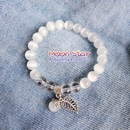 Vòng tay đá mắt mèo màu trắng mix chiếc lá vòng tay shop handmade dễ thương - moon store acc