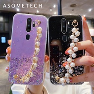 Luxury ไข่มุกเพชรสร้อยข้อมือสายรัดข้อมือเคสโทรศัพท์สำหรับ OPPO A9 2020 A5 2020 A3S A5S F9 F11 Pro A31 2020 A52 A92 Bling Glitter กรณีฝาครอบ