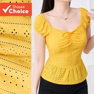 Lovito Women's Casual Hollow-Out Spring/Summer Blouse L143AD747  Lovito Wanita Blouse Kasual Berongg