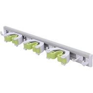 Pine-Sol Mop and Broom Holder - Hanging Wall Mount Storage Rack with 3 Slots and 6 Hooks - Adjustabl