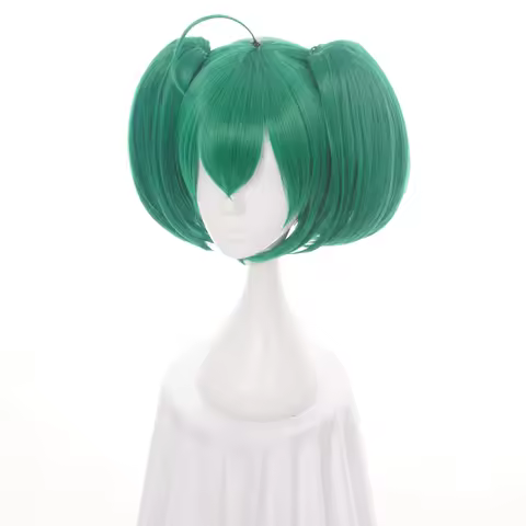 Macross F Ranka Lee Green Short Cosplay Wigs Chip Removable Ponytails High Temperature Fiber + Wig C