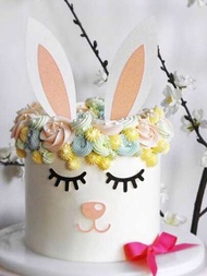 5入組可愛的小白兔蛋糕裝飾