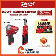 MILWAUKEE M12 3/8'' Fastening Solution Combo M12 FIW38 Impact Wrench M12FIW38 Ratchet M12 FHIR38 M12FHIR38 49-66-7007