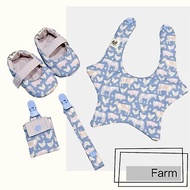 120農場小動物學步鞋X星星圍兜X奶嘴夾X平安袋彌月禮盒禮物組