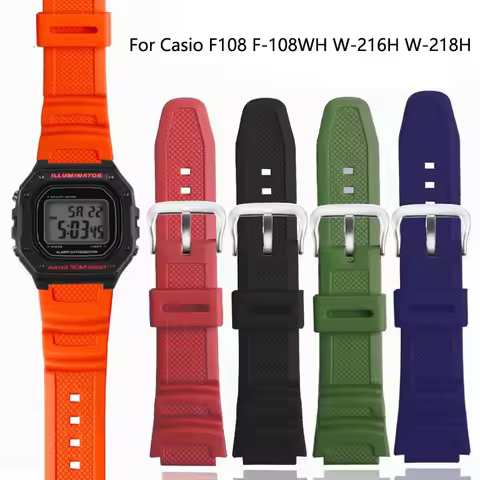 Rubber Watchband For Casio F108 F-108WH W-216H W-218H W-215 W-752 W-S200H SGW-400/500H Waterproof Re