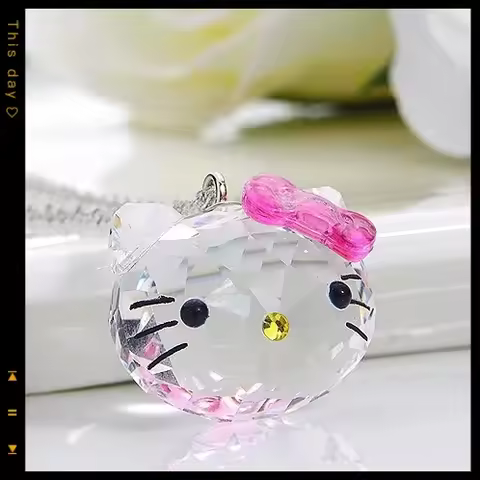 hello kiity anime peripheral crystal cute cat head necklace pendant jewelry necklace beads girl birt