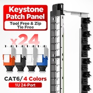 AMPCOM 1U 24-Port UTP Keystone Patch Panel Gắn Rack với Thanh Quản Lý Cáp Phía Sau Đã Tải Sẵn 24 Cái