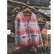 BEAMS PLUS Cardigan Double Jacquard Chevron Pattern Knitted Sweater Jacket