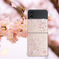 Samsung Z Flip4 5G水晶彩鑽四角加厚雙料手機殼-浪漫櫻