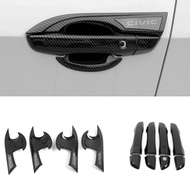 4/8/12Pcs Carbon Fiber Style Car Door Handle Bowl Bezel Cover Trim Exterior ABS Styling Sticker For Honda Civic FC 2016-2021 Gen 10 G10