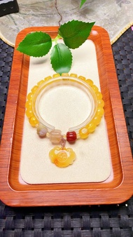 原創手工客製天然蜜蠟方糖手鏈  配天然鹽源瑪瑙蓮花珠