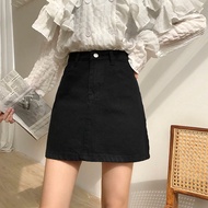 【Ready Stock】 Black Denim Skirt High Waist A- line Skirt Spring and Autumn 2025 New Hip Skirt Ins Fa
