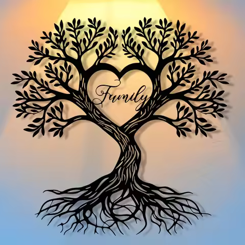 1pc Heart-shaped Life Tree Metal Wall Art Decor Modern Minimalist Family Love Theme Home Decoration 