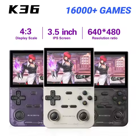 K36 Game Console Retro Handheld Video RK3326 Linux OS 3.5 inch 640*480 IPS Screen 64GB TF card 16000